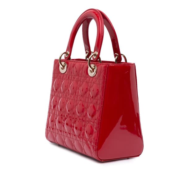 Pre-owned Dior Medium Patent Cannage Lady Dior Red