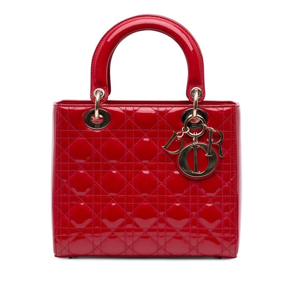 Pre-owned Dior Medium Patent Cannage Lady Dior Red