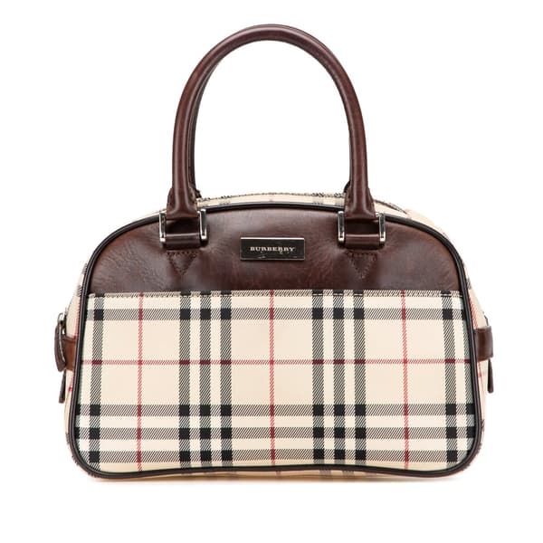 Pre-owned Burberry House Check Canvas Handbag Brown