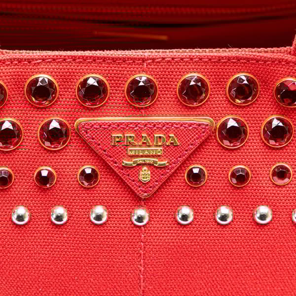 Pre-owned Prada Canvas Canapa Bijoux Satchel Red