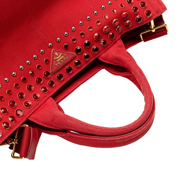 Pre-owned Prada Canvas Canapa Bijoux Satchel Red