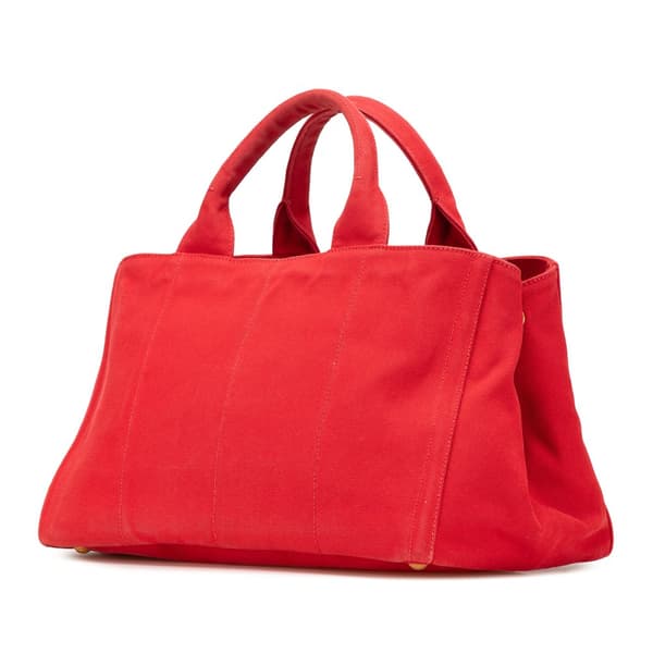 Pre-owned Prada Canvas Canapa Bijoux Satchel Red