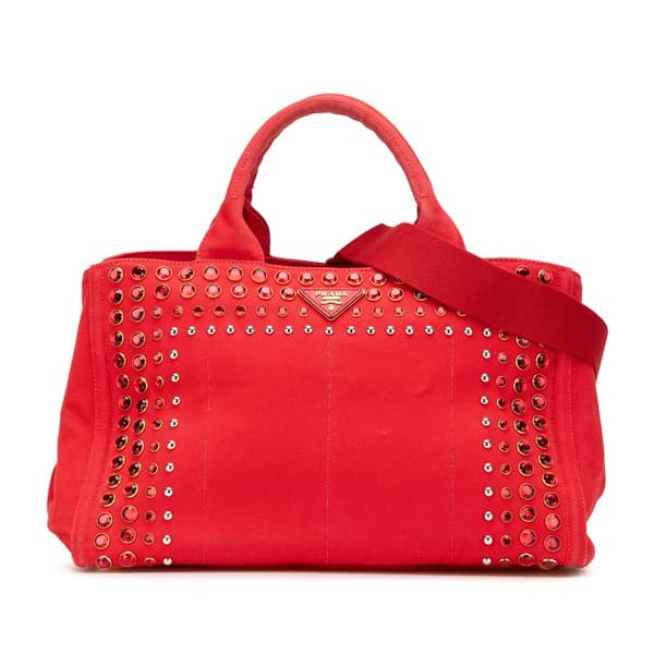 Pre-owned Prada Canvas Canapa Bijoux Satchel Red