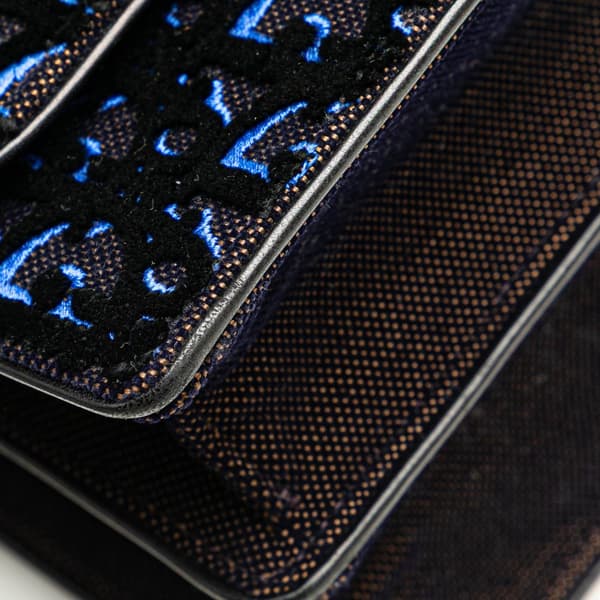 Pre-owned Dior Oblique Velvet Diorama Satchel Blue