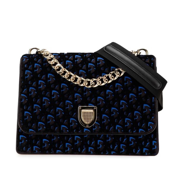 Pre-owned Dior Oblique Velvet Diorama Satchel Blue