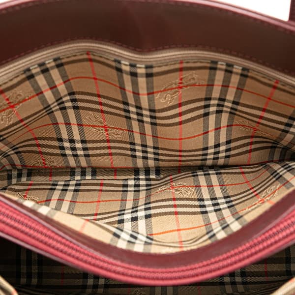 Pre-owned Burberry House Check Trimmed Leather Handbag Red