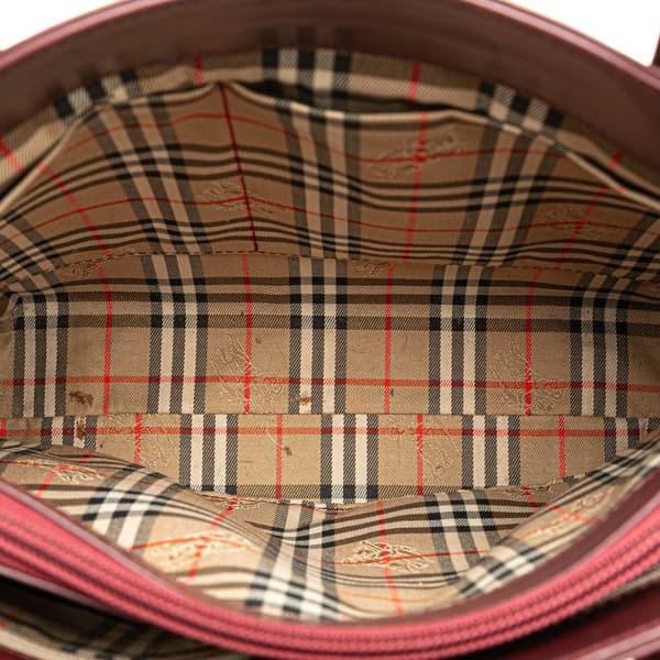 Pre-owned Burberry House Check Trimmed Leather Handbag Red