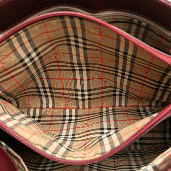 Pre-owned Burberry House Check Trimmed Leather Handbag Red