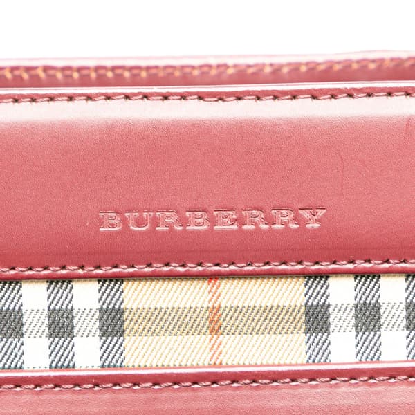 Pre-owned Burberry House Check Trimmed Leather Handbag Red