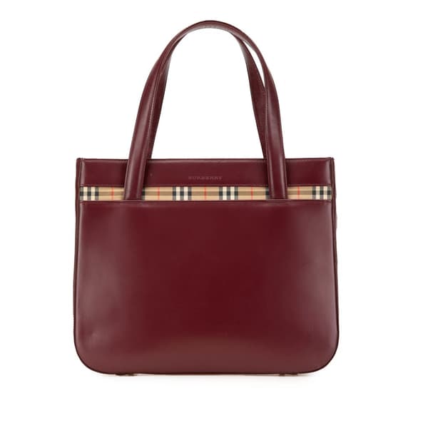 Pre-owned Burberry House Check Trimmed Leather Handbag Red