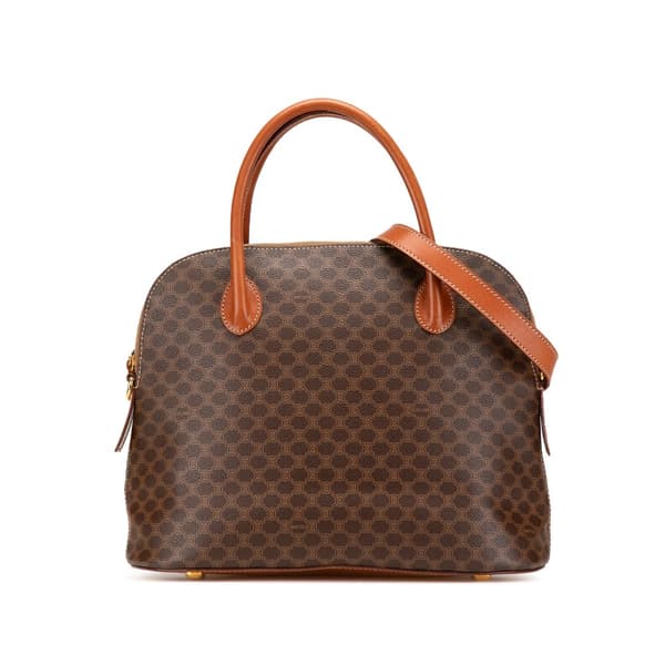 Pre-owned Celine Macadam Coated Canvas Dome Satchel Brown