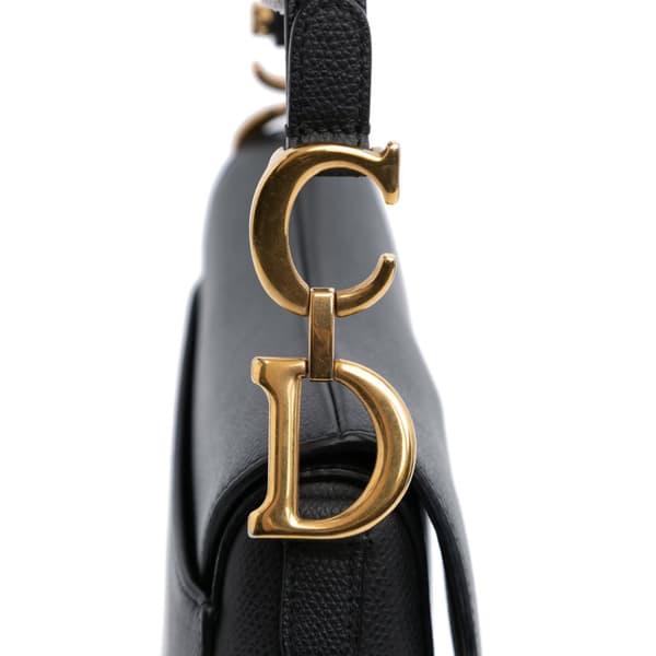 Pre-owned Dior Mini Grained Calfskin Saddle Black