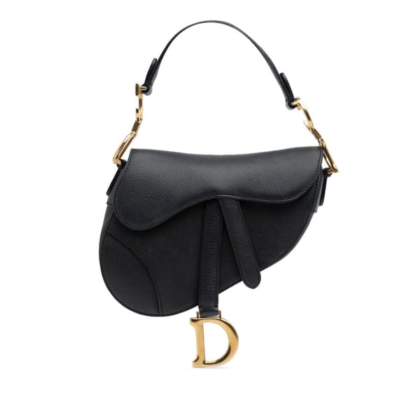 Pre-owned Dior Mini Grained Calfskin Saddle Black