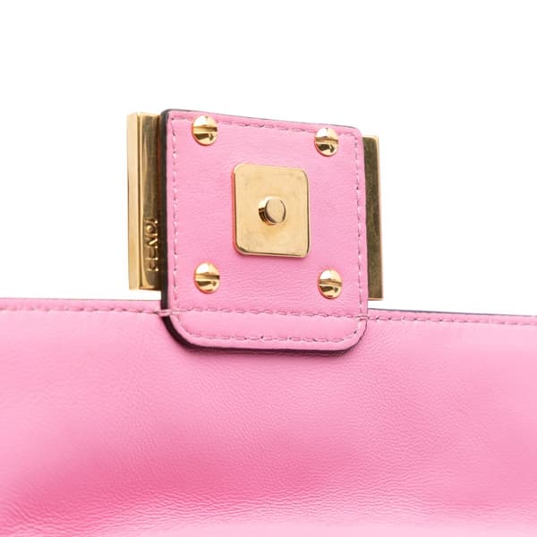 Pre-owned Fendi Mini Zucca Embossed Leather Baguette Satchel Pink