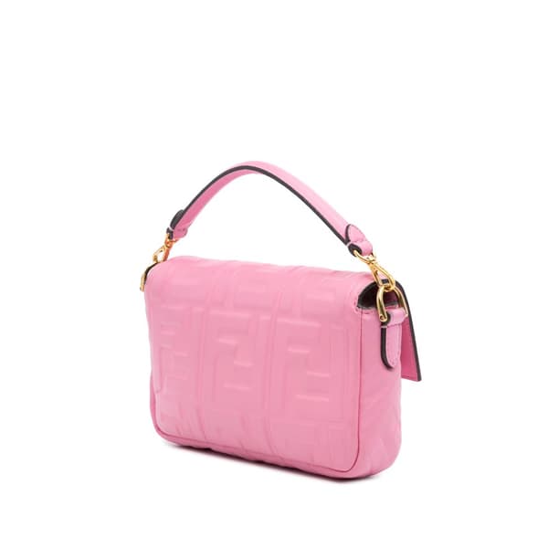 Pre-owned Fendi Mini Zucca Embossed Leather Baguette Satchel Pink