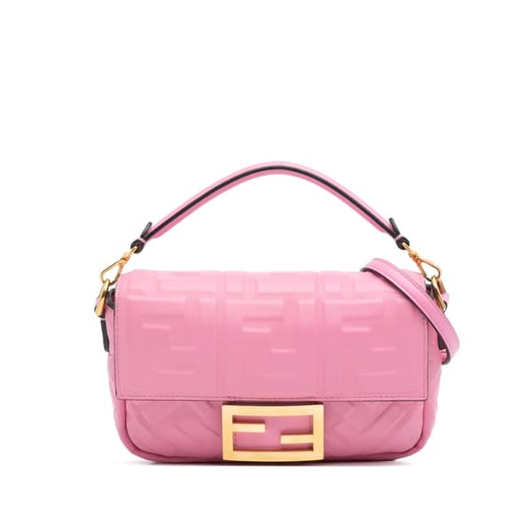 Pre-owned Fendi Mini Zucca Embossed Leather Baguette Satchel Pink