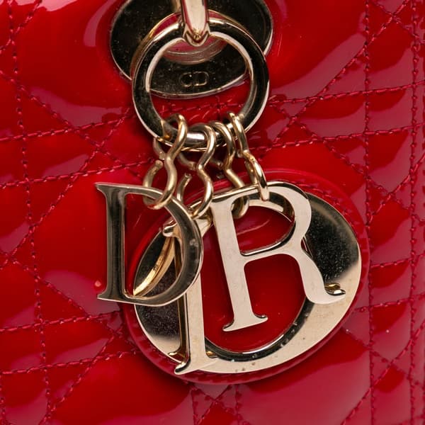 Pre-owned Dior Medium Patent Cannage Lady Dior Red