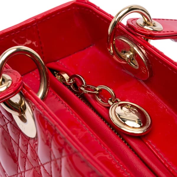Pre-owned Dior Medium Patent Cannage Lady Dior Red