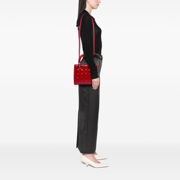 Pre-owned Dior Medium Patent Cannage Lady Dior Red