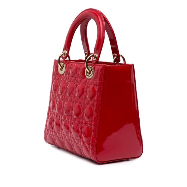 Pre-owned Dior Medium Patent Cannage Lady Dior Red