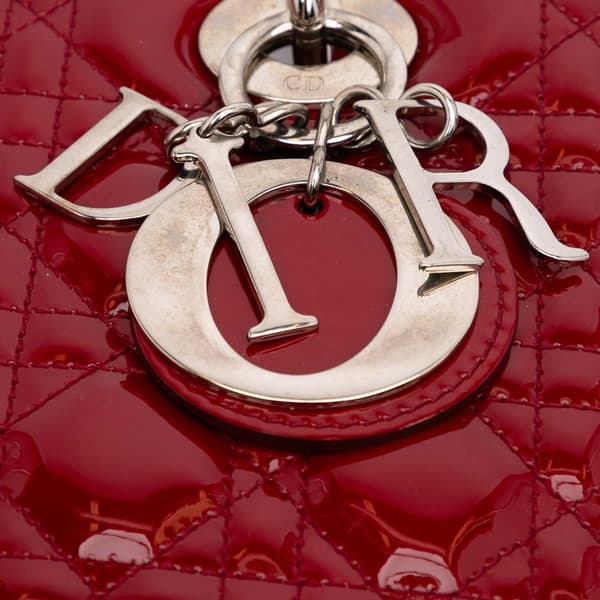 Pre-owned Dior Medium Patent Cannage Lady Dior Red