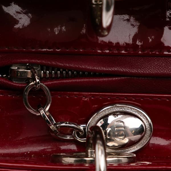 Pre-owned Dior Medium Patent Cannage Lady Dior Red