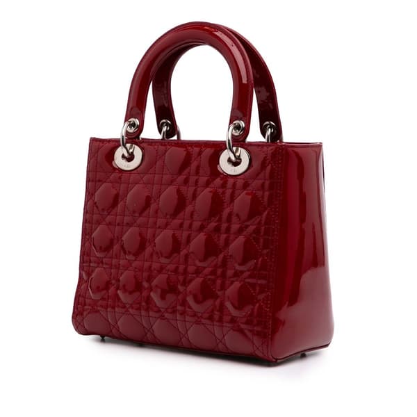 Pre-owned Dior Medium Patent Cannage Lady Dior Red