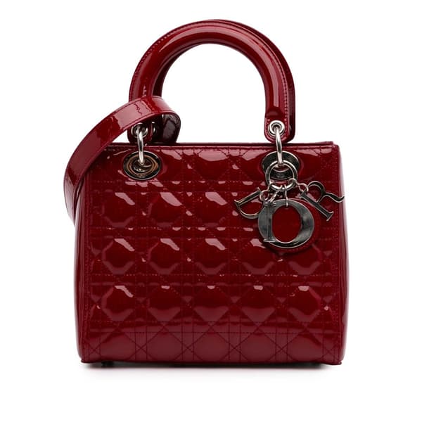 Pre-owned Dior Medium Patent Cannage Lady Dior Red