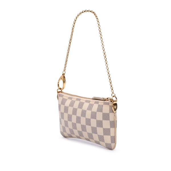 Pre-owned Louis Vuitton Damier Azur Trunks Labels Pochette Milla MM White