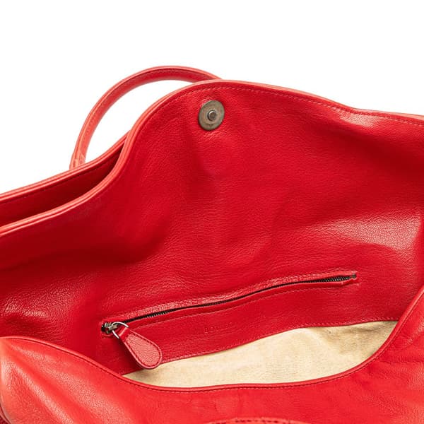 Pre-owned Bottega Veneta Leather Intrecciato Top Handle Bag Red