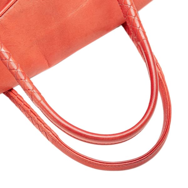 Pre-owned Bottega Veneta Leather Intrecciato Top Handle Bag Red