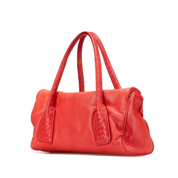 Pre-owned Bottega Veneta Leather Intrecciato Top Handle Bag Red