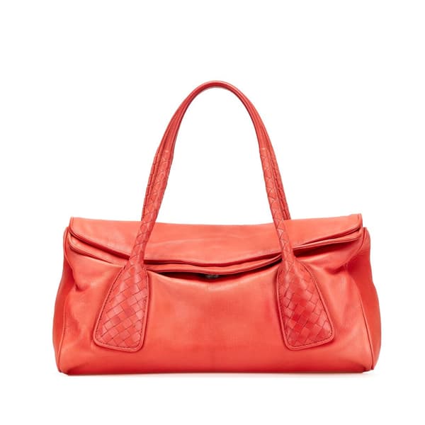 Pre-owned Bottega Veneta Leather Intrecciato Top Handle Bag Red