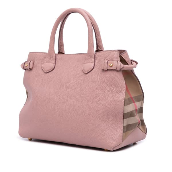 Pre-owned Burberry Medium Leather and House Check Banner Satchel Pink