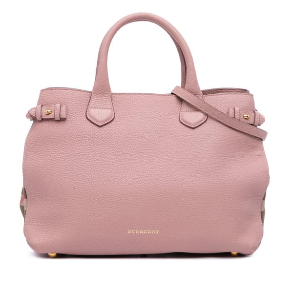 Pre-owned Burberry Medium Leather and House Check Banner Satchel Pink