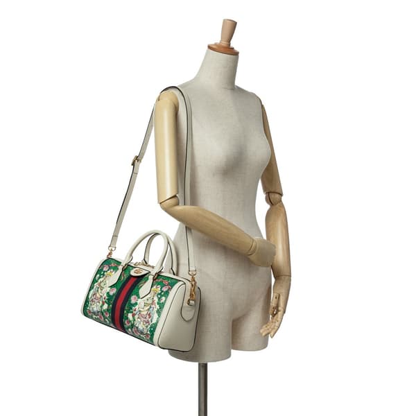 Pre-owned Gucci Yuko Higuchi Medium Coated Canvas Ophidia Web Satchel White