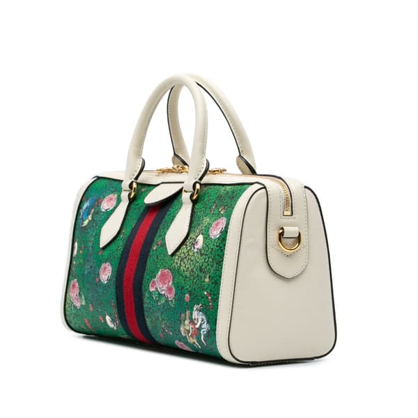 Pre-owned Gucci Yuko Higuchi Medium Coated Canvas Ophidia Web Satchel White