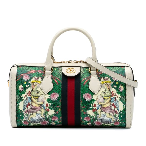 Pre-owned Gucci Yuko Higuchi Medium Coated Canvas Ophidia Web Satchel White
