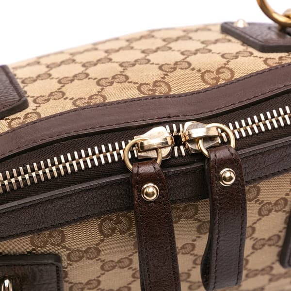Pre-owned Gucci Medium GG Canvas Charm Dome Satchel Brown