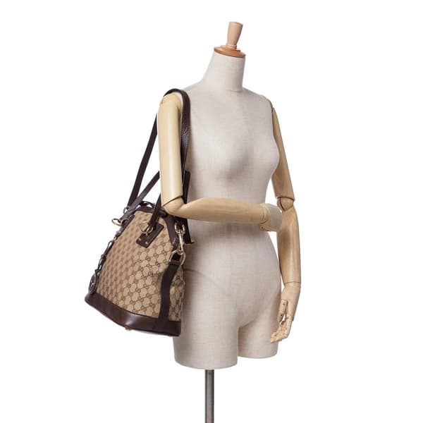 Pre-owned Gucci Medium GG Canvas Charm Dome Satchel Brown
