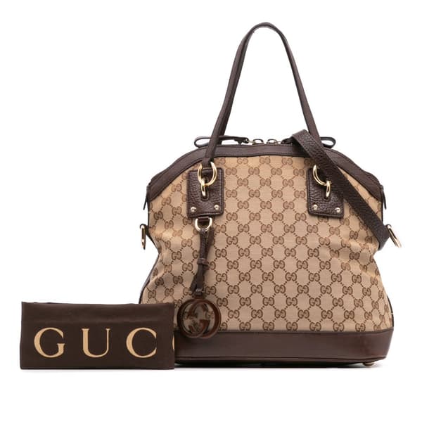Pre-owned Gucci Medium GG Canvas Charm Dome Satchel Brown