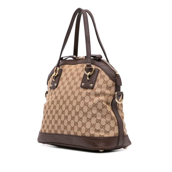 Pre-owned Gucci Medium GG Canvas Charm Dome Satchel Brown