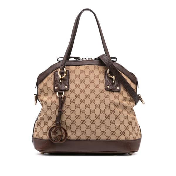 Pre-owned Gucci Medium GG Canvas Charm Dome Satchel Brown
