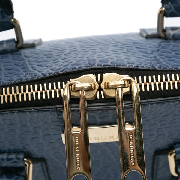 Pre-owned Burberry Small Grained Calfskin Orchard Bowling Bag Blue