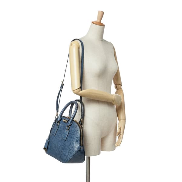Pre-owned Burberry Small Grained Calfskin Orchard Bowling Bag Blue