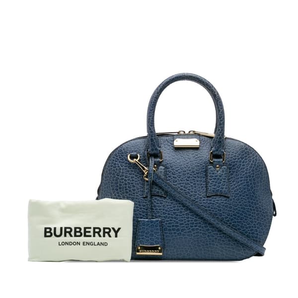 Pre-owned Burberry Small Grained Calfskin Orchard Bowling Bag Blue
