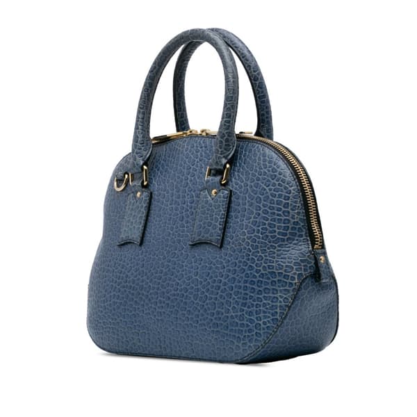 Pre-owned Burberry Small Grained Calfskin Orchard Bowling Bag Blue