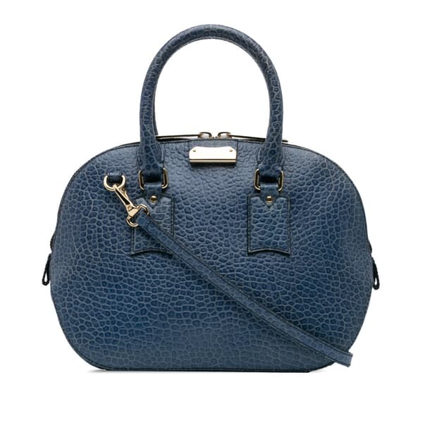 Pre-owned Burberry Small Grained Calfskin Orchard Bowling Bag Blue