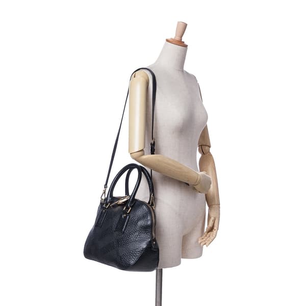 Pre-owned Burberry Small Grained Calfskin Orchard Bowling Bag Black