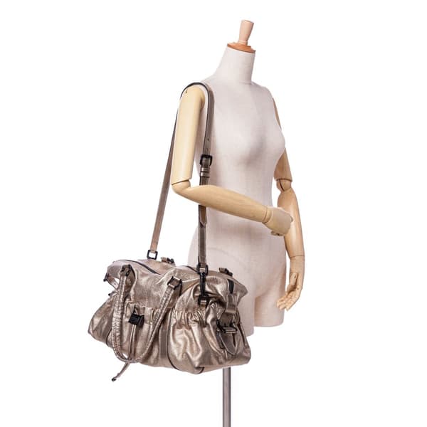 Pre-owned Burberry Small Metallic Calfskin Curzon Satchel Gold